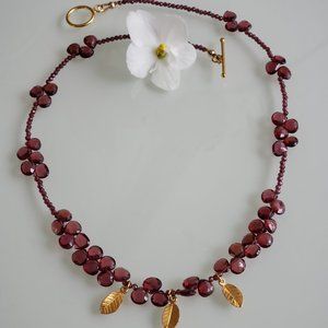 Garnet Necklace, Garnet Faceted Hearts, Gold Vermeil toggle closure and findings